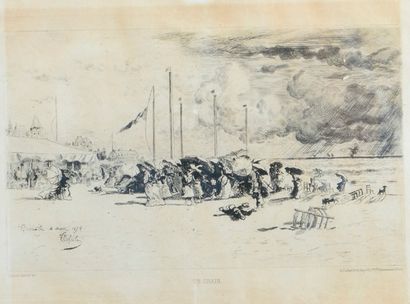 Félix BUHOT (1847-1898) Un grain à Trouville
Eau-forte, aquatinte. Belle épreuve...