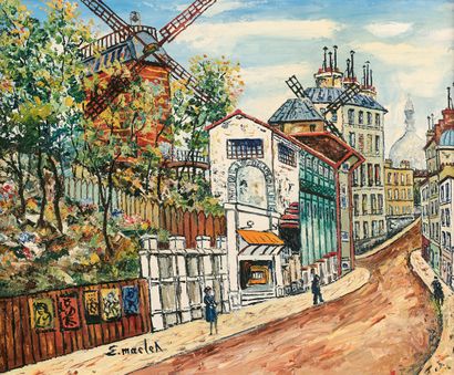 Elisée MACLET (1881-1962) Montmartre, the entrance of the Moulin de la Galette street...