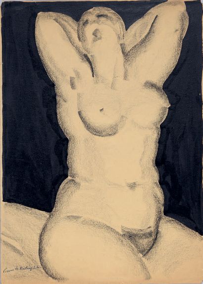 Pierre DE BELAY (1890-1947) 
Seated female nude

Ink and charcoal

Signed lower left,...