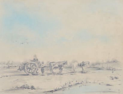 Jules Achille NOEL (1810-1881) Barque près du port
Etude de paysans
Deux dessins
Signés...