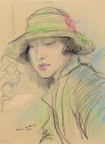Pierre DE BELAY (1890-1947) Portrait de femme Crayon de couleurs Signé en bas à gauche,...