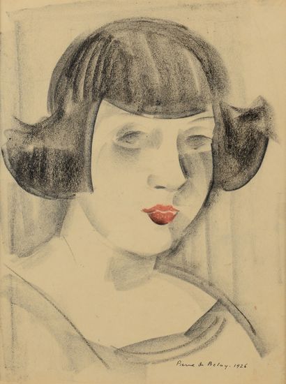 Pierre DE BELAY (1890-1947) Portrait d'Hélène
Fusain
Signé en bas à droite, daté...
