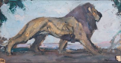 HENRI DELUERMOZ (1876-1943) Lion marchant
Huile sur papier, signée en bas à droite...