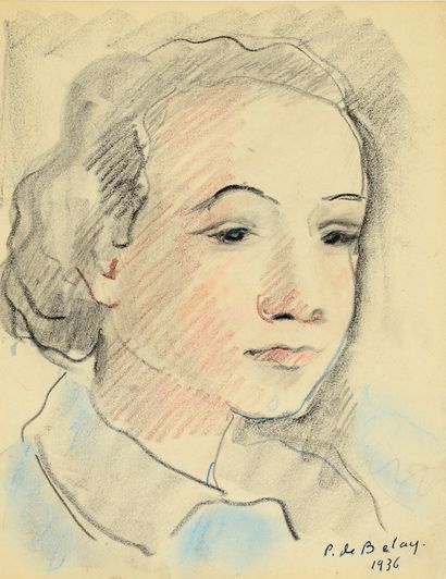 Pierre DE BELAY (1890-1947) Portrait de jeune fille
Crayon de couleurs
Signé en bas...