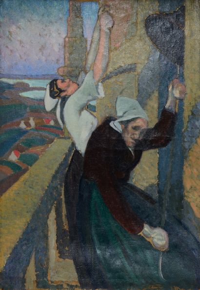 Attribué à Louis GARIN (1888-1959) Les sonneuses de cloches à Ploumanac'h'
Huile...