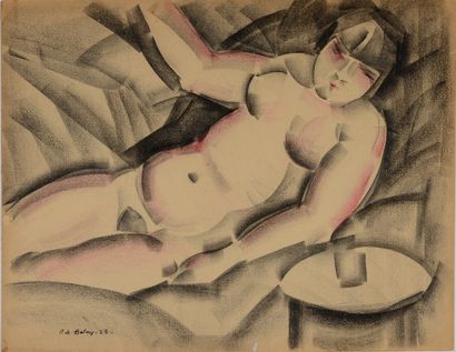 Pierre DE BELAY (1890-1947) Nu féminin Crayon gras Signé en bas à gauche, daté 25...