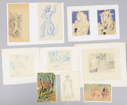 Pierre DE BELAY (1890-1947) Lot de dessins, aquarelles de tailles diverses Certains...
