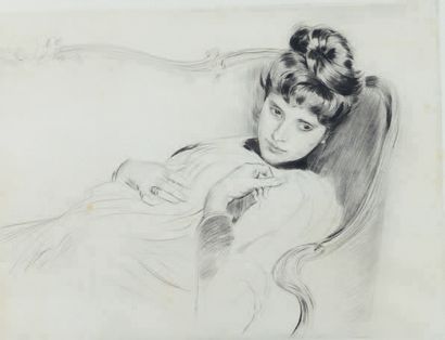 Paul César HELLEU (1859-1927) * Femme se reposant sur une duchesse
Pointe sèche signée...