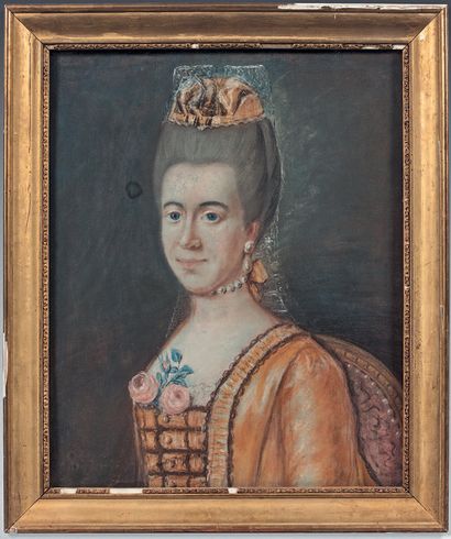 École FRANÇAISE du XVIIIe siècle 
Portrait de femme à la robe jaune
Portrait d'homme...