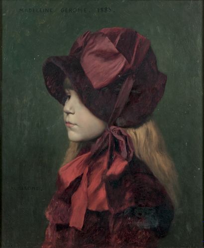 Jean-Léon GEROME (1824-1904) Portrait de Madeleine Gérôme en chapeau, profil, 1883...