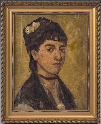 ÉCOLE FRANCAISE vers 1870, entourage de Edouard MANET Portrait de femme au collier...