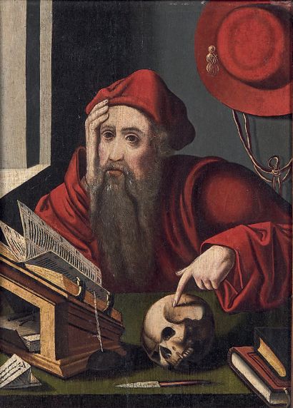 ÉCOLE ALLEMANDE du XVIe siècle, suiveur d'Albrecht DURER Saint Jerome dans son cabinet
Panneau...