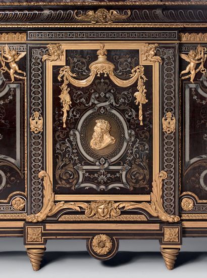 null Large piece of furniture with height of support in marquetry "Boulle" of pewter...