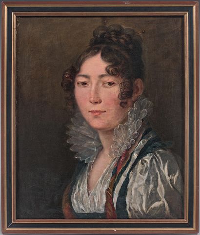 École FRANÇAISE de la fin du XVIIIe siècle 
Portrait de femme
Sur sa toile d'origine.
45,5...