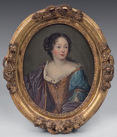 École FRANÇAISE du début du XVIIIe siècle 
Portrait de jeune femme
Toile ovale.
40...