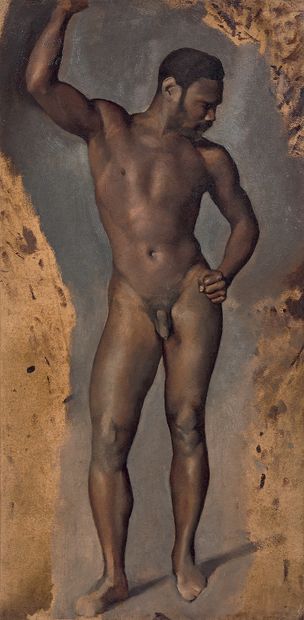 Paul FLANDRIN (Lyon, 1811 - Paris, 1902) 
Académie d'homme
Papier marouflé sur toile.
62...