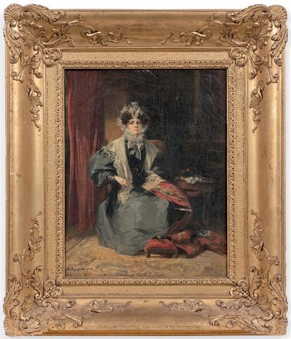 Camille ROQUEPLAN (Mallemort, 1803 - Paris, 1855) 
Femme assise
Toile.
45 x 33 c...