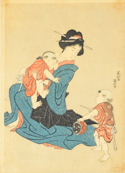 UTAGAWA TOYOKUNI III (1786-1865) 
Two parts of triptychs oban tate-e two young women...
