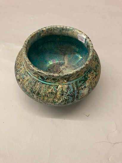 IRAN ORIENTAL, Nichapur ? Large flared siliceous ceramic bowl with beige background...