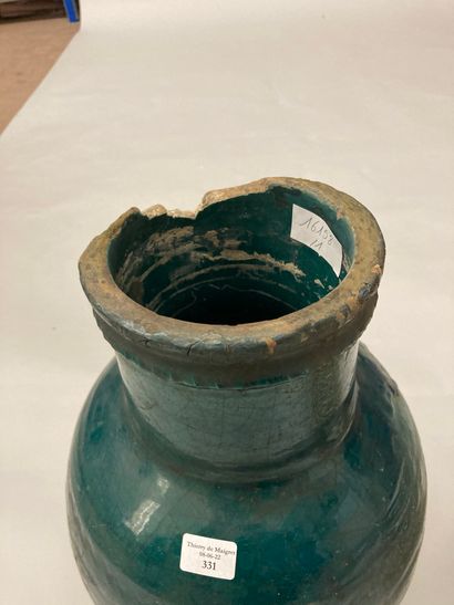 PERSE Vase en céramique de forme balustre à couverte monochrome bleue turquoise,...