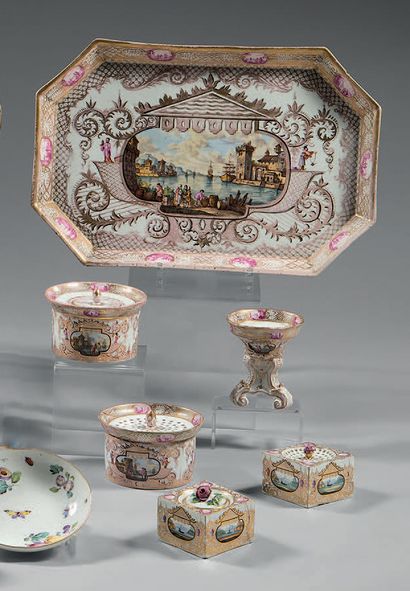 null Composite desk set in Meissen porcelain and in the Meissen style of the late...