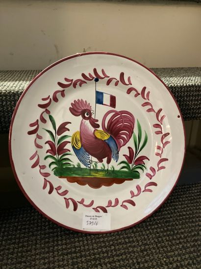 null Six plates in French earthenware with various polychrome decor of a rooster,...
