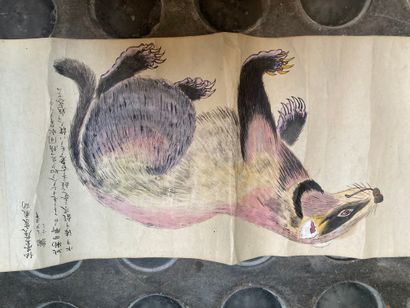JAPON - Milieu de l'époque Edo (1603-1868) Encre polychrome sur papier, martres,...