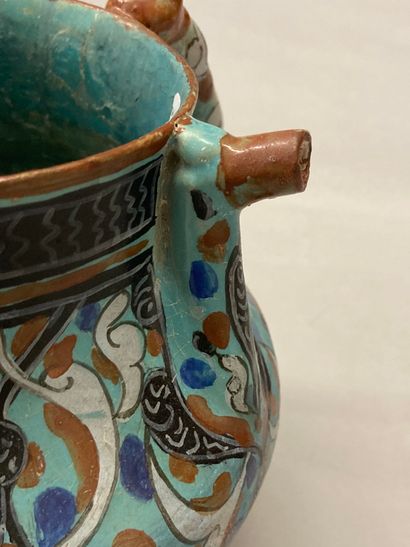 IRAN, Ray A siliceous ceramic pot with a large baluster-shaped body with two spouts...