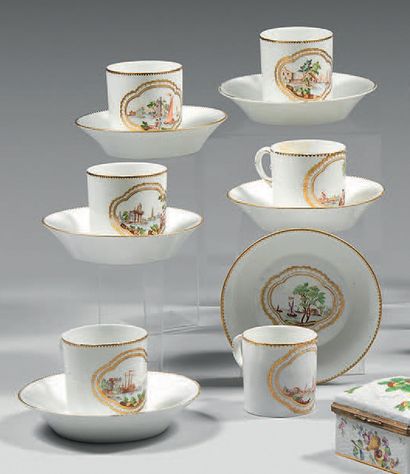 null Six cups and six saucers in porcelain of Boissettes of the XVIIIth century....
