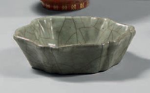 CHINE Hexagonal bowl with contoured edge in porcelain stoneware with celadon green...