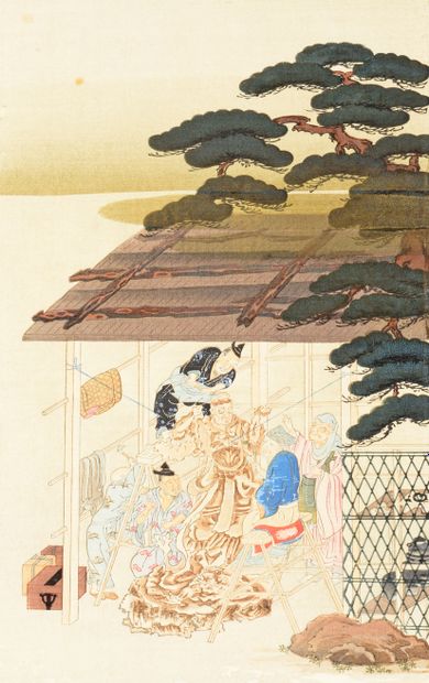 UTAGAWA TOYOKUNI III (1786-1865) Partie de triptyque oban tate-e représentant deux...