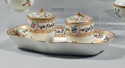 null Double jam dish with adherent tray and two lids Barbeaux porcelain of Paris...
