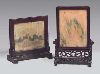 CHINE Rectangular screen in height, dream stone with calligraphy in a wooden frame...