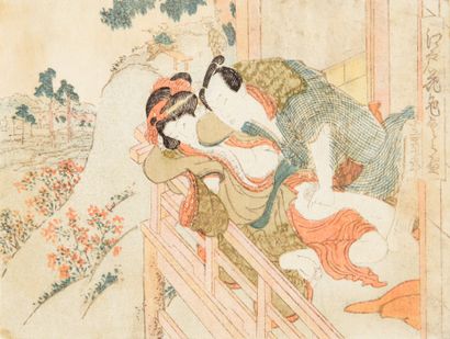 null Set of three shunga, Koban yoko-e:
IKEDA EISEN (1790-1848)
- Edo no hana iro-kurabe,...
