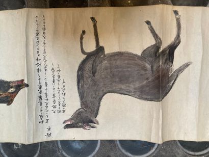 JAPON - Milieu de l'époque Edo (1603-1868) Polychrome ink on paper, martens, weasels,...