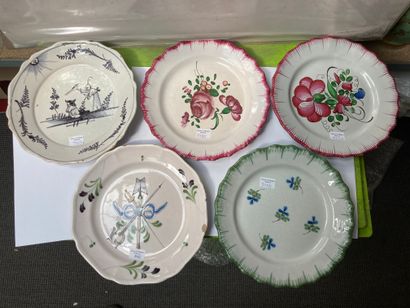 NEVERS, WALY, LES ISLETTES Five earthenware plates with various decorations :
- the...