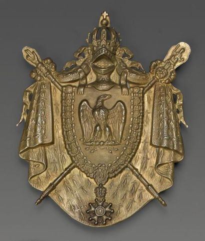 null Plaque de sabretache de petite tenue, aux grandes armes impériales, en laiton...