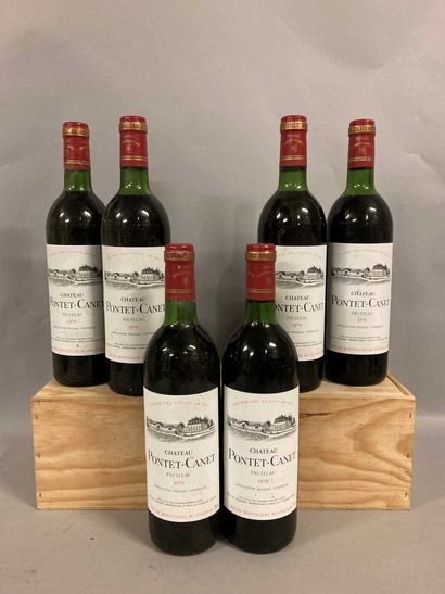 null 6 bouteilles Château PONTET-CANET, 5° cru Pauillac 1979 (es, 3 TLB, 1 LB, 2...