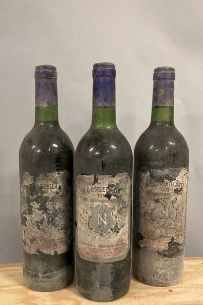 null 3 bouteilles Château LA CONSEILLANTE, Pomerol 1975 (es, ett, ea, 1 eta, 1 J...