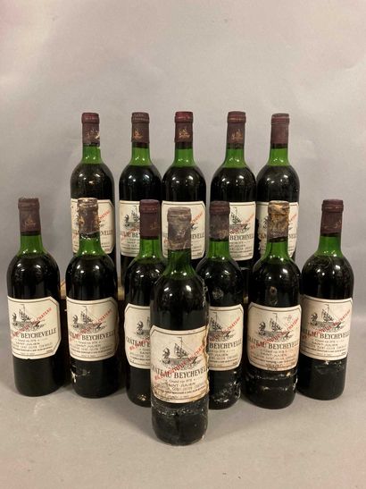 null 12 bouteilles Château BEYCHEVELLE, 4° cru Saint-Julien 1978 (es, 8 elt, 3 et,...