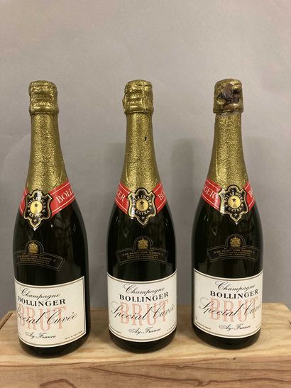 null 3 bouteilles CHAMPAGNE " Spécial Cuvée", Bollinger (etlt, MB/B, caps tâchées...