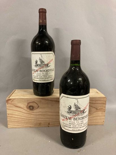 null 2 magnums Château BEYCHEVELLE, 4° cru Saint-Julien 1980 (elt, bon niveau)