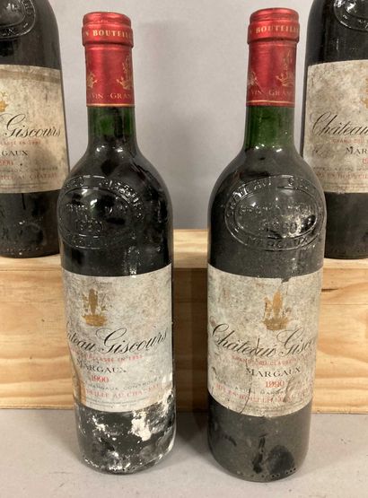 null 4 bouteilles Château GISCOURS, 3° cruMargaux 1990 (ett, es, ela, 2 TLB)