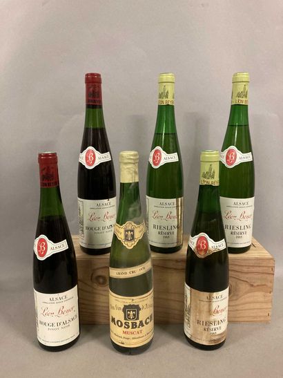 null 6 bouteilles ALSACE DIVERS (MB/B, es, et; 3 Beyer Riesling 1985, 2 Beyer rouge...