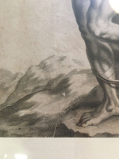 null Johan Waldreich (XVIIème siècle) Marsias. Gravure en noir. 30 x 21 cm. Déchirures,...