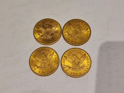 null 
4 pièces de 10 Dollars or datées 1887 (x2) - 1897 et 1899

