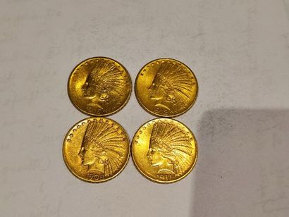  4 pièces de 10 Dollars or datées 1908-1911-1912-1915...
