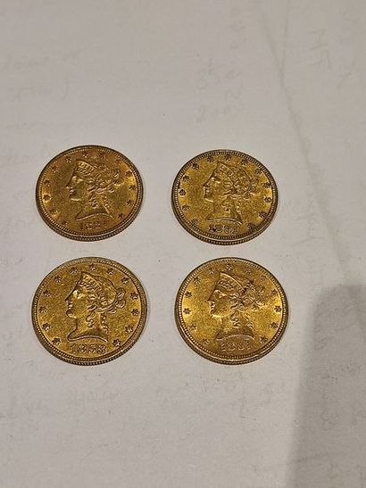
4 pièces de 10 Dollars or datées 1853 et...