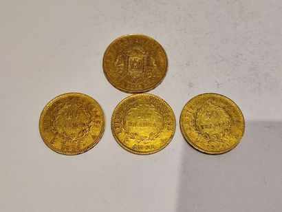 null 
Lot de 4 pièces en or comprenant :

3 pièces de 40 Francs or datées An XI et...