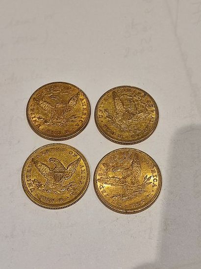 null 
4 pièces de 10 Dollars or datées 1853 et 1881 (x3)
